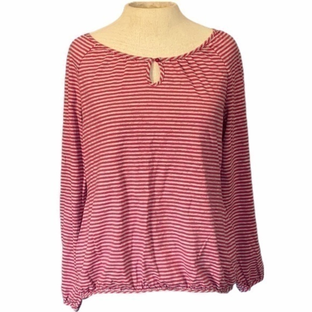 Madison women’s blouse, pink/gray stripes, large